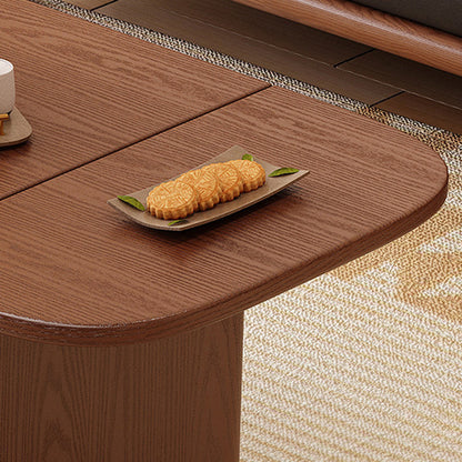 Traditional Vintage Solid Wood Plywood Rubberwood Rounded Rectangular Mobile Coffee Table 2-Tier For Living Room