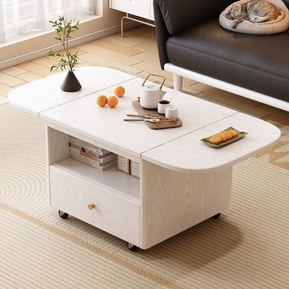 Traditional Vintage Solid Wood Plywood Rubberwood Rounded Rectangular Mobile Coffee Table 2-Tier For Living Room