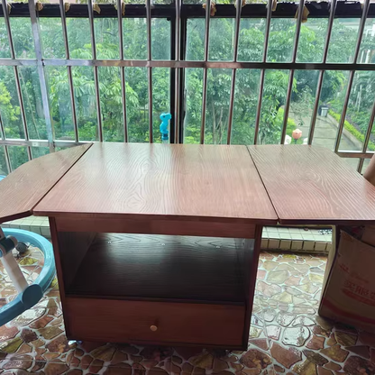Traditional Vintage Solid Wood Plywood Rubberwood Rounded Rectangular Mobile Coffee Table 2-Tier For Living Room