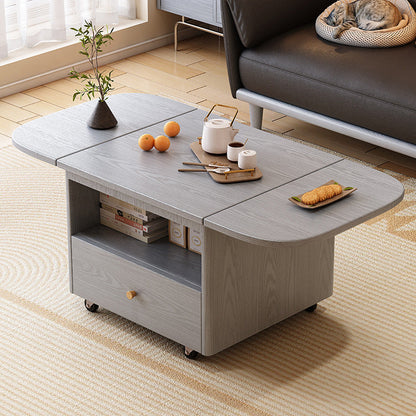 Traditional Vintage Solid Wood Plywood Rubberwood Rounded Rectangular Mobile Coffee Table 2-Tier For Living Room