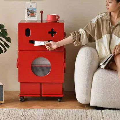Contemporary Creative MDF Mobile Robot Side Table With 2 Storage For Living Room