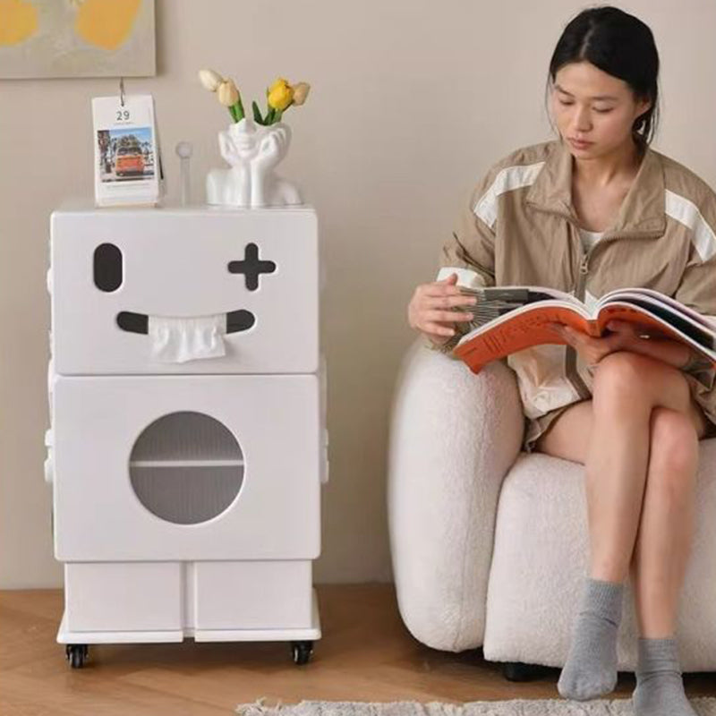Contemporary Creative MDF Mobile Robot Side Table With 2 Storage For Living Room