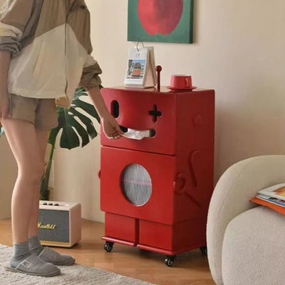 Contemporary Creative MDF Mobile Robot Side Table With 2 Storage For Living Room