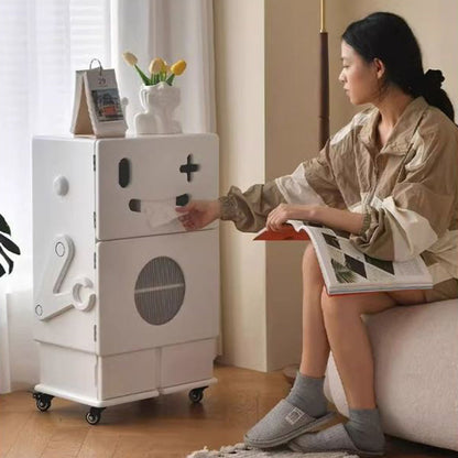 Contemporary Creative MDF Mobile Robot Side Table With 2 Storage For Living Room