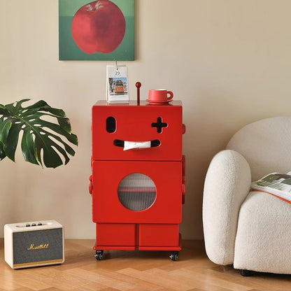 Contemporary Creative MDF Mobile Robot Side Table With 2 Storage For Living Room