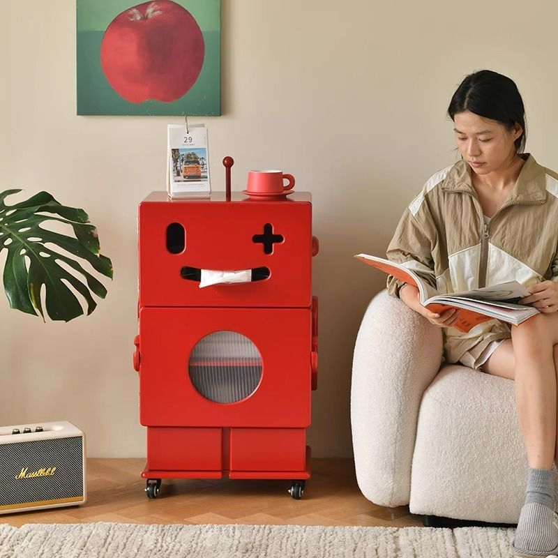 Contemporary Creative MDF Mobile Robot Side Table With 2 Storage For Living Room