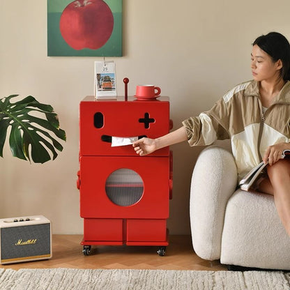 Contemporary Creative MDF Mobile Robot Side Table With 2 Storage For Living Room