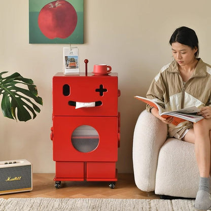 Contemporary Creative MDF Mobile Robot Side Table With 2 Storage For Living Room