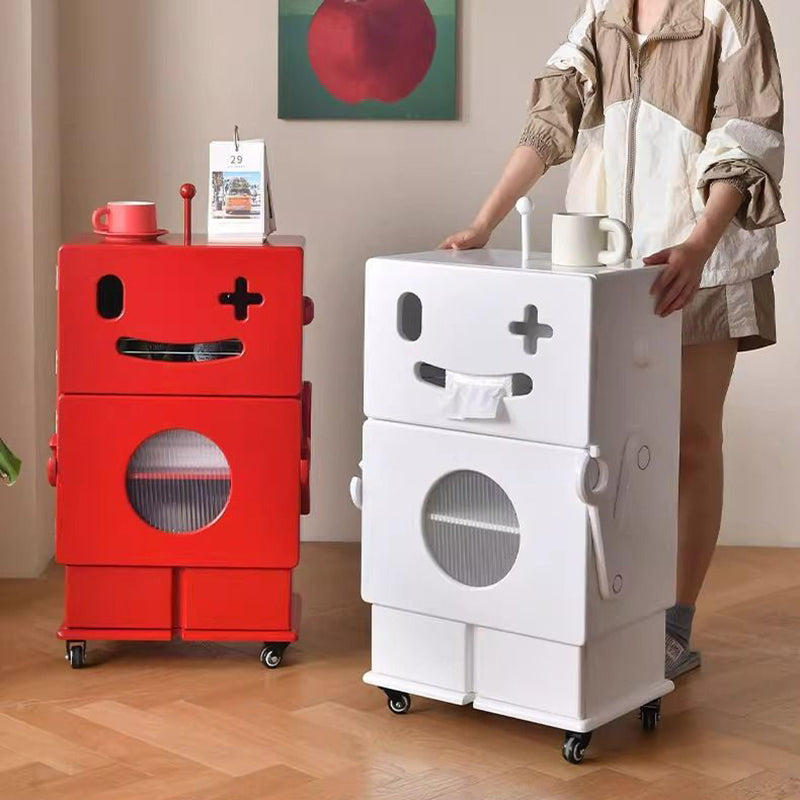 Contemporary Creative MDF Mobile Robot Side Table With 2 Storage For Living Room