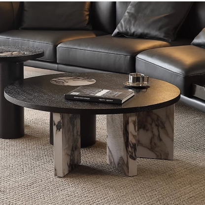 Traditional French Sintered Stone Solid Wood Veneer Round Rectangular Coffee Table With 1-Tier For Living Room