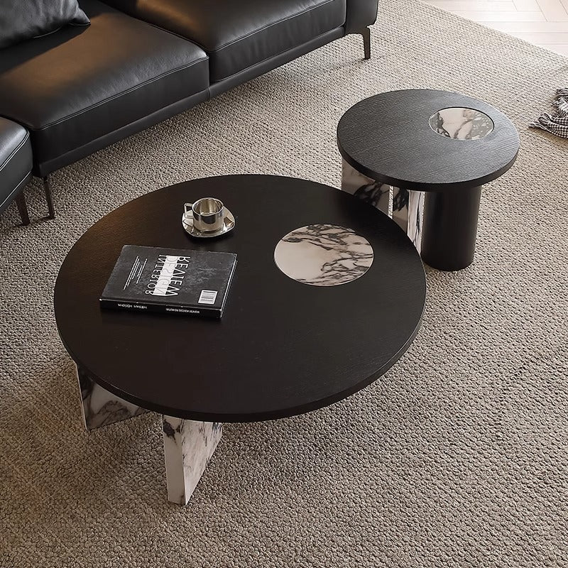 Traditional French Sintered Stone Solid Wood Veneer Round Rectangular Coffee Table With 1-Tier For Living Room