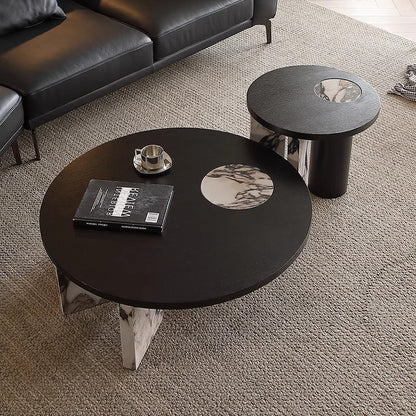 Traditional French Sintered Stone Solid Wood Veneer Round Rectangular Coffee Table With 1-Tier For Living Room