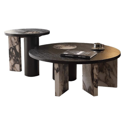 Traditional French Sintered Stone Solid Wood Veneer Round Rectangular Coffee Table With 1-Tier For Living Room