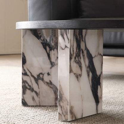 Traditional French Sintered Stone Solid Wood Veneer Round Rectangular Coffee Table With 1-Tier For Living Room