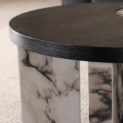 Traditional French Sintered Stone Solid Wood Veneer Round Rectangular Coffee Table With 1-Tier For Living Room