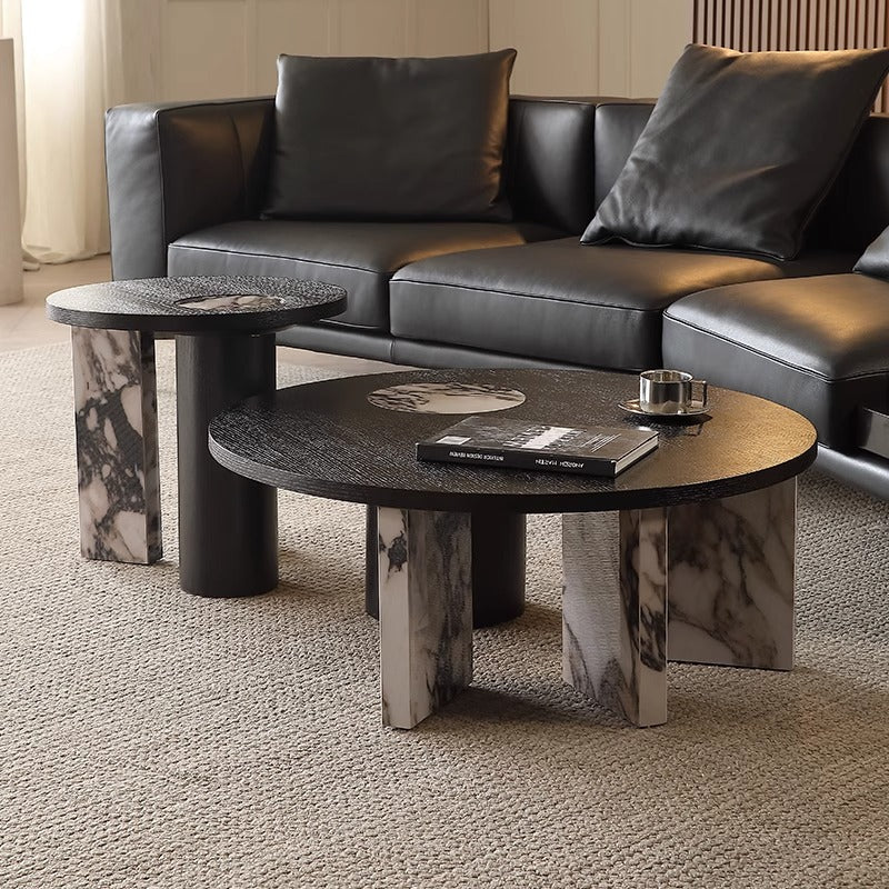 Traditional French Sintered Stone Solid Wood Veneer Round Rectangular Coffee Table With 1-Tier For Living Room