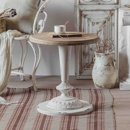 Traditional French Iron Fir Wood MDF Carved Round End Table With 1-Tier For Living Room