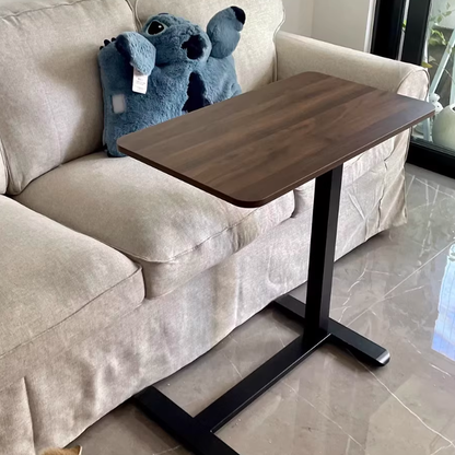 Modern Minimalist Engineered Wood Carbon Steel Height-Adjustable Rounded Rectangular Side Table With 1-Tier For Living Room