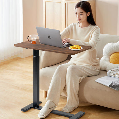 Modern Minimalist Engineered Wood Carbon Steel Height-Adjustable Rounded Rectangular Side Table With 1-Tier For Living Room