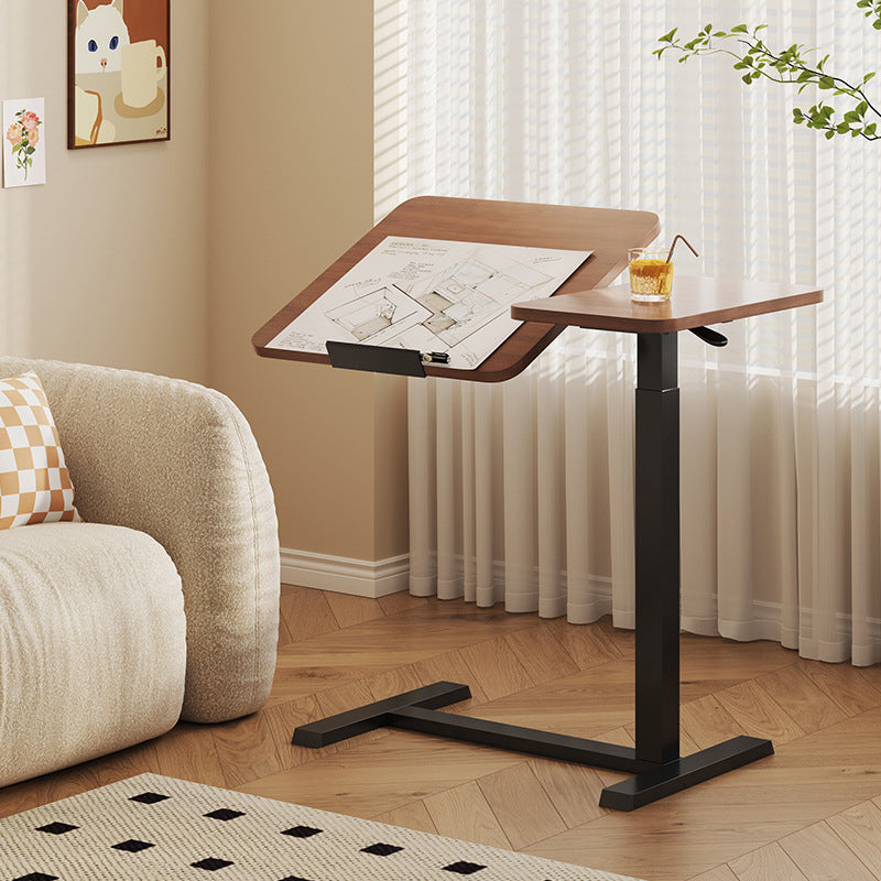 Modern Minimalist Engineered Wood Carbon Steel Height-Adjustable Rounded Rectangular Side Table With 1-Tier For Living Room