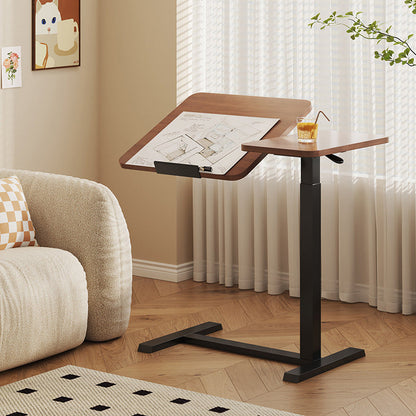 Modern Minimalist Engineered Wood Carbon Steel Height-Adjustable Rounded Rectangular Side Table With 1-Tier For Living Room