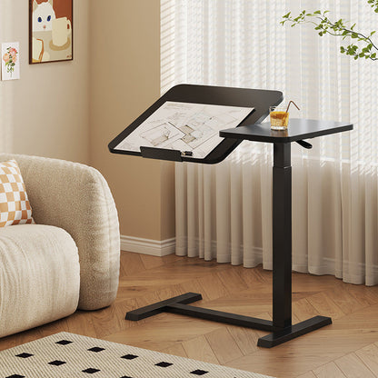 Modern Minimalist Engineered Wood Carbon Steel Height-Adjustable Rounded Rectangular Side Table With 1-Tier For Living Room