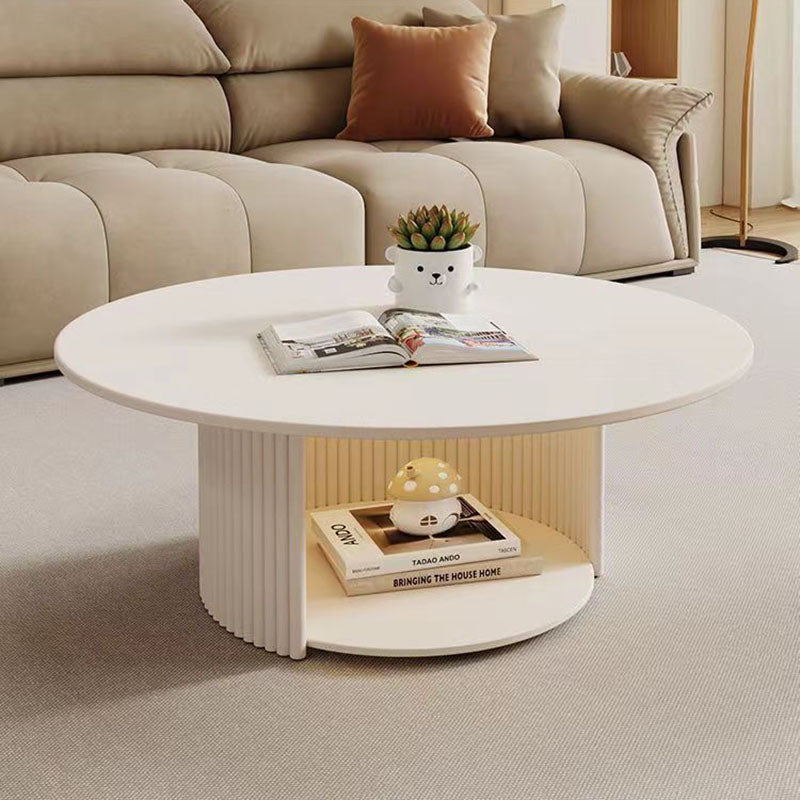 Modern Minimalist Eco Board Stainless Steel Textured Round Column Coffee Table With 2 Tier For Living Room