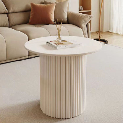 Modern Minimalist Eco Board Stainless Steel Textured Round Column Coffee Table With 2 Tier For Living Room