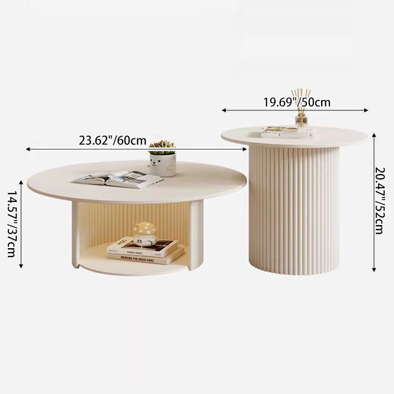 Modern Minimalist Eco Board Stainless Steel Textured Round Column Coffee Table With 2 Tier For Living Room