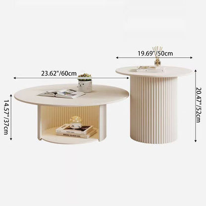 Modern Minimalist Eco Board Stainless Steel Textured Round Column Coffee Table With 2 Tier For Living Room
