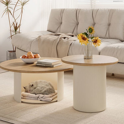 Modern Minimalist Eco Board Stainless Steel Textured Round Column Coffee Table With 2 Tier For Living Room