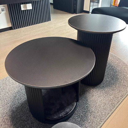 Modern Minimalist Eco Board Stainless Steel Textured Round Column Coffee Table With 2 Tier For Living Room