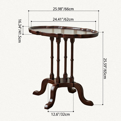Traditional Chinese Rubberwood Scalloped Curved Side Table With 1 Tier For Living Room