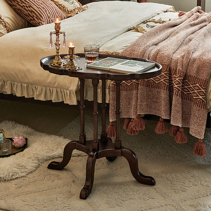 Traditional Chinese Rubberwood Scalloped Curved Side Table With 1 Tier For Living Room