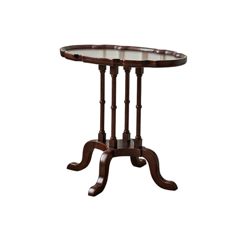 Traditional Chinese Rubberwood Scalloped Curved Side Table With 1 Tier For Living Room