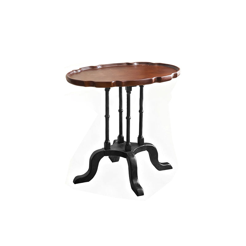 Traditional Chinese Rubberwood Scalloped Curved Side Table With 1 Tier For Living Room