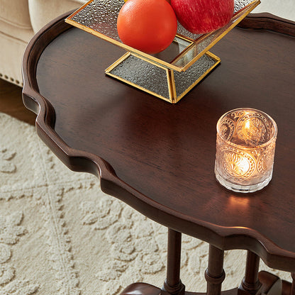 Traditional Chinese Rubberwood Scalloped Curved Side Table With 1 Tier For Living Room