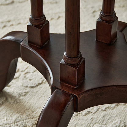 Traditional Chinese Rubberwood Scalloped Curved Side Table With 1 Tier For Living Room