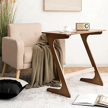 Traditional Chinese Bamboo Z-Shaped Rectangular Side Table With 1 Tier For Living Room