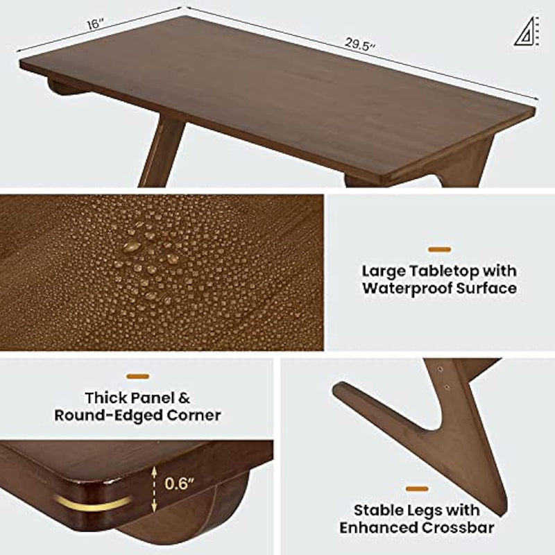 Traditional Chinese Bamboo Z-Shaped Rectangular Side Table With 1 Tier For Living Room