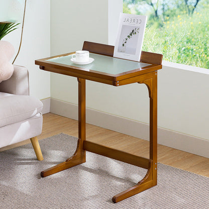 Traditional Chinese Bamboo Glass Rectangular Side Table With 1-Tier For Living Room