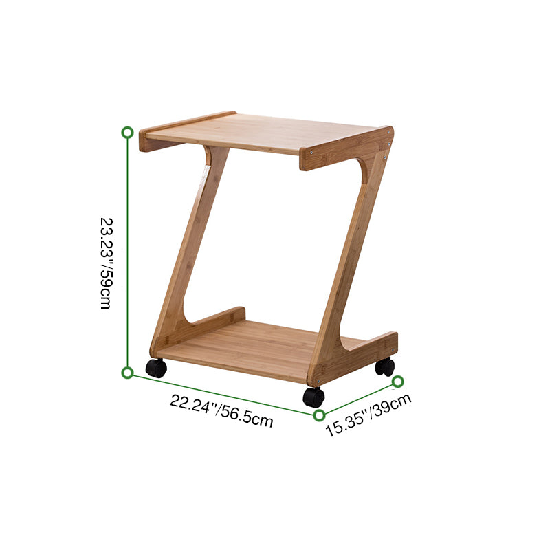 Traditional Chinese Bamboo Movable Z-Shaped Rectangular Side Table With 2 Tiers For Living Room