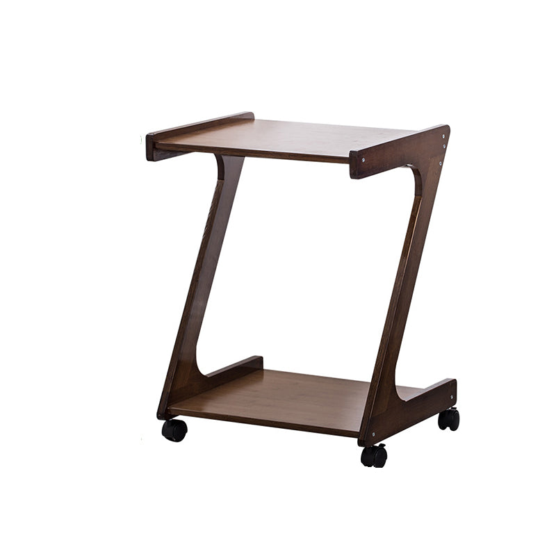 Traditional Chinese Bamboo Movable Z-Shaped Rectangular Side Table With 2 Tiers For Living Room