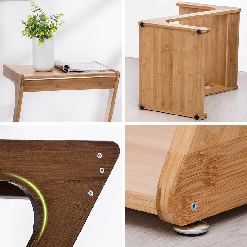 Traditional Chinese Bamboo Movable Z-Shaped Rectangular Side Table With 2 Tiers For Living Room