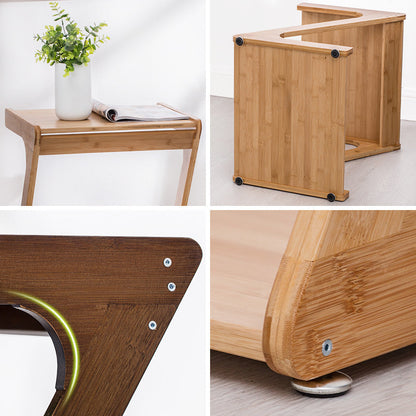 Traditional Chinese Bamboo Movable Z-Shaped Rectangular Side Table With 2 Tiers For Living Room