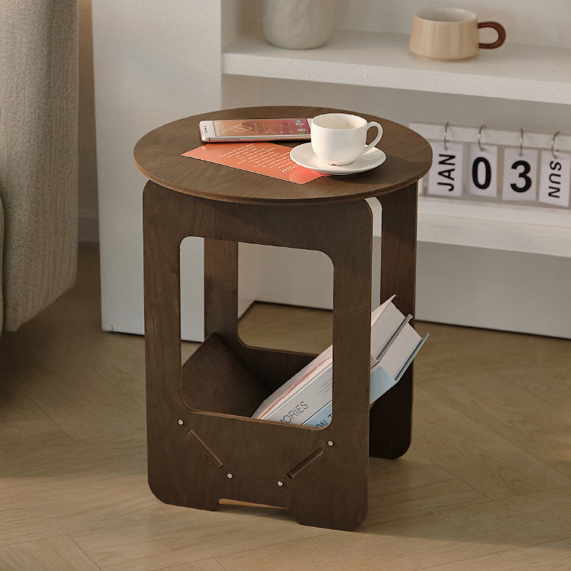 Traditional Vintage Engineered Wood Round Square Coffee Table With 2 Tiers For Living Room