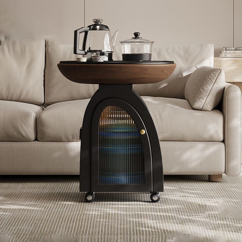 Traditional French Solid Wood Plywood Stone Glass Movable Curved Coffee Table With 1-Tier For Living Room