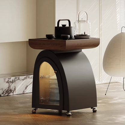 Traditional French Solid Wood Plywood Stone Glass Movable Curved Coffee Table With 1-Tier For Living Room