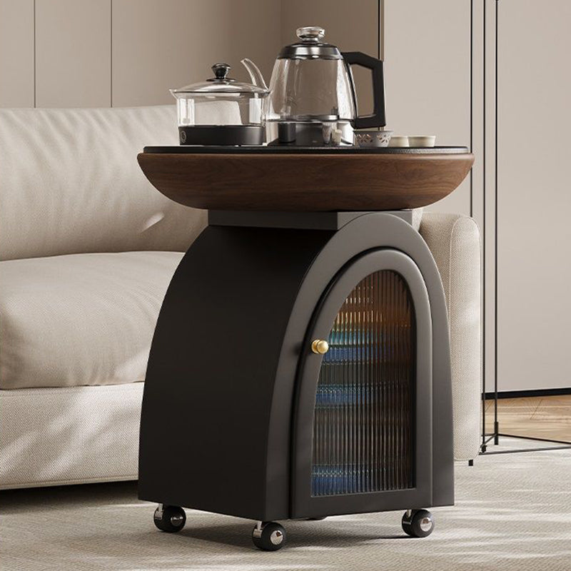 Traditional French Solid Wood Plywood Stone Glass Movable Curved Coffee Table With 1-Tier For Living Room