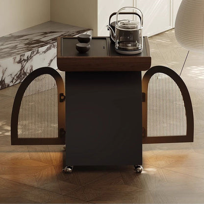 Traditional French Solid Wood Plywood Stone Glass Movable Curved Coffee Table With 1-Tier For Living Room